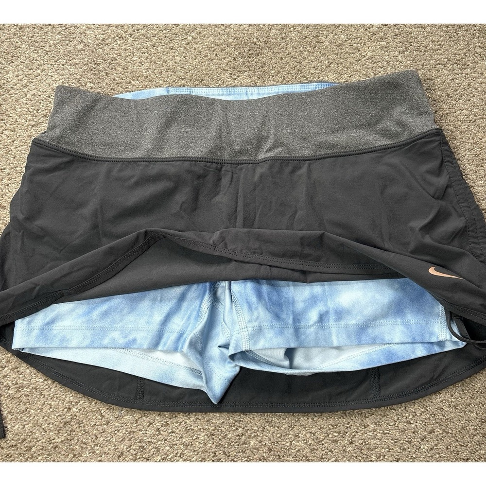 Nike Dri-Fit Athletic Skort Skirt Medium Blue Gray Ruched Tennis Pickleball Golf - Picture 4 of 6